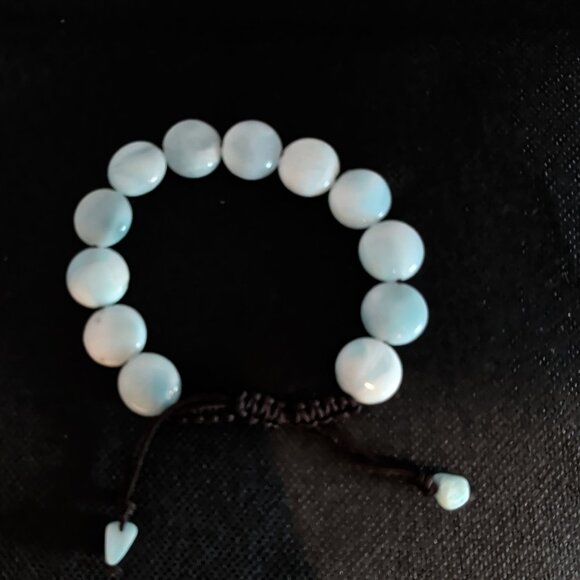 Marahlago Larimar Adjustable Bracelet With Light Blue Beads & Black Cord - Picture 3 of 5